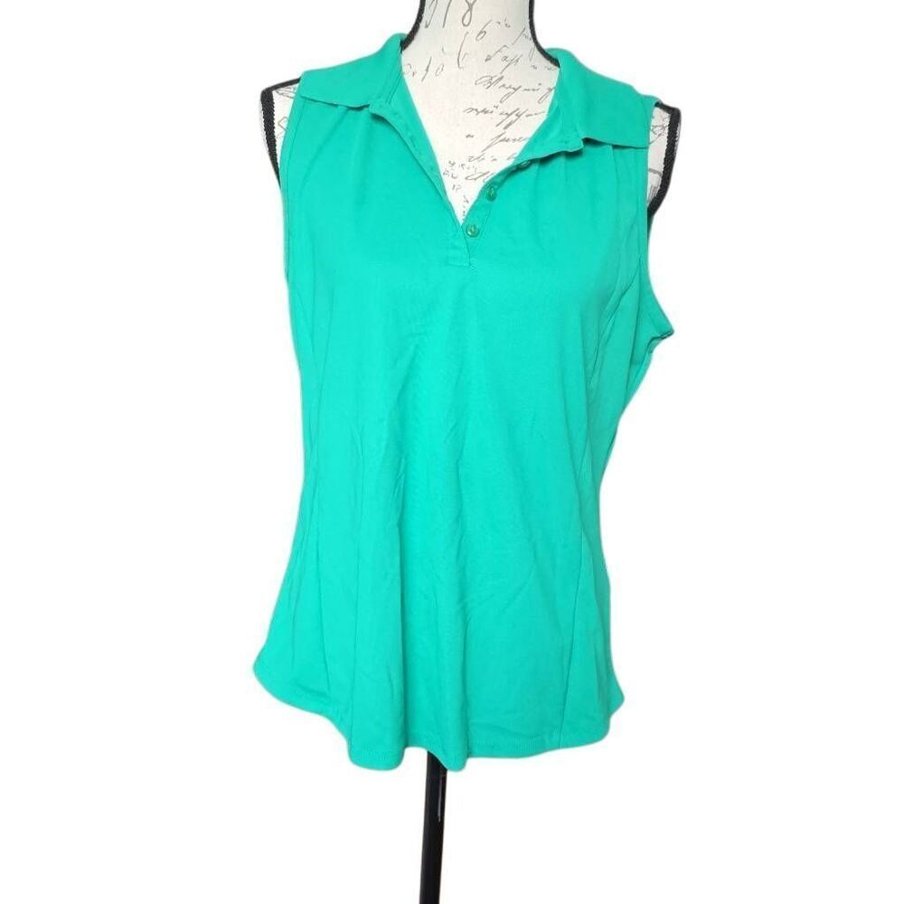 Greg Norman Play Women's Size Large Green Knit Sleeveless Golf Polo